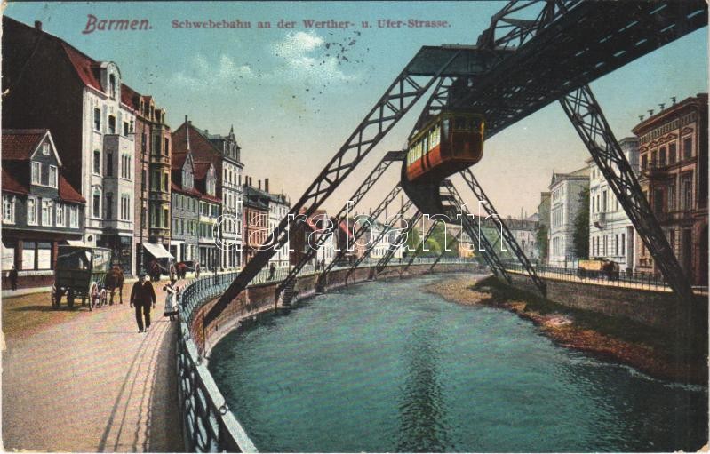 1914 Barmen (Wuppertal), Schwebebahn an der Werther- u. Ufer-Strasse / suspension railway, tramway