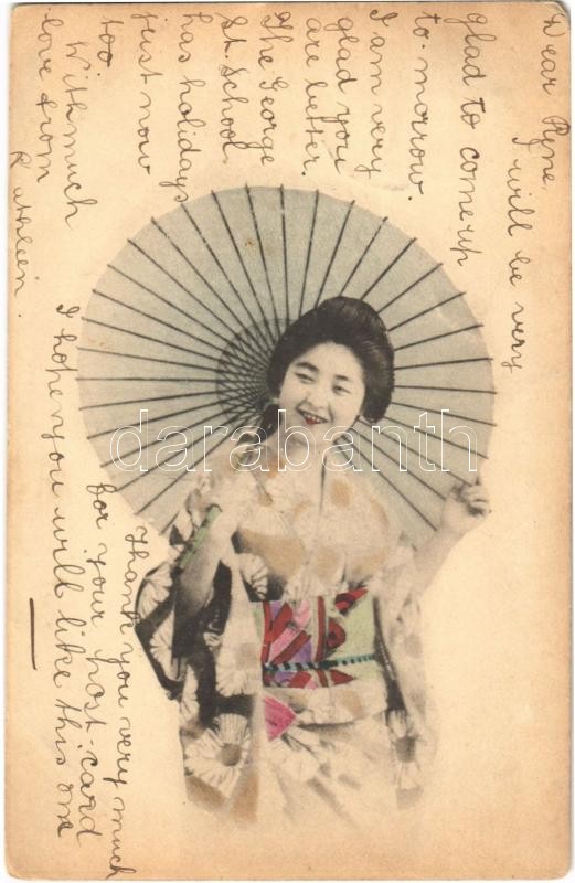 1906 Japán gésa hölgy (kopottas sarkak), 1906 Japanese Geisha lady (worn corners)