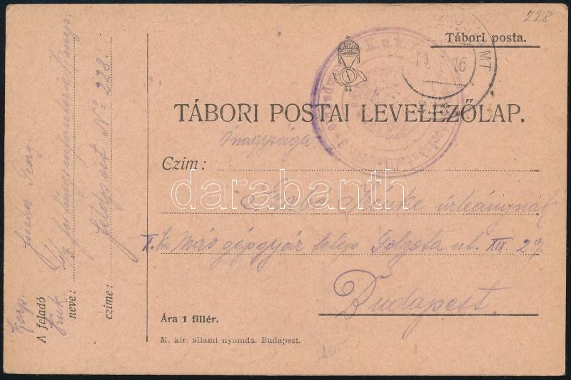 1917 Tábori posta levelezőlap 