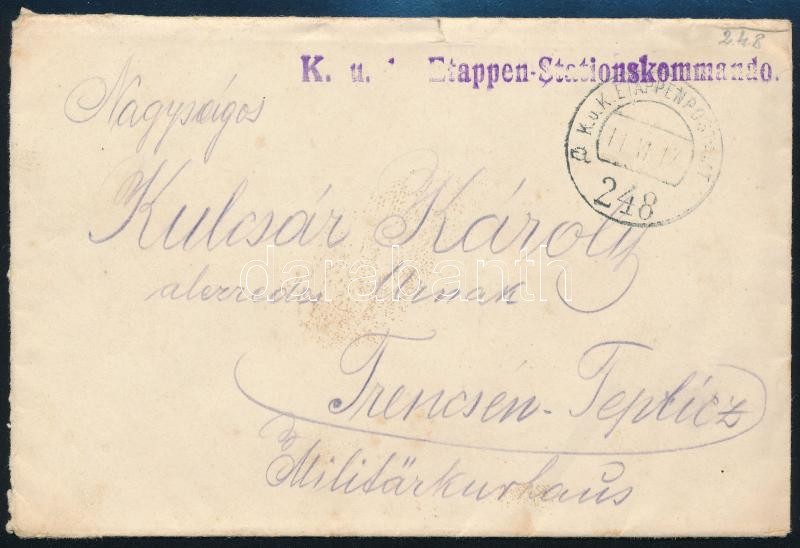 1917 Field post cover "K.u.k. Etappen-Stationskommando" + "EP 248 a", 1917 Tábori posta levél "K.u.k. Etappen-Stationskommando" + "EP 248 a"