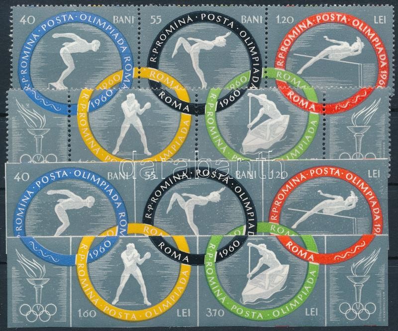 Summer Olympics perforate and imperforate sets in stripes of 3, Nyári Olimpia, Róma fogazott és vágott sor 3-as csíkokban