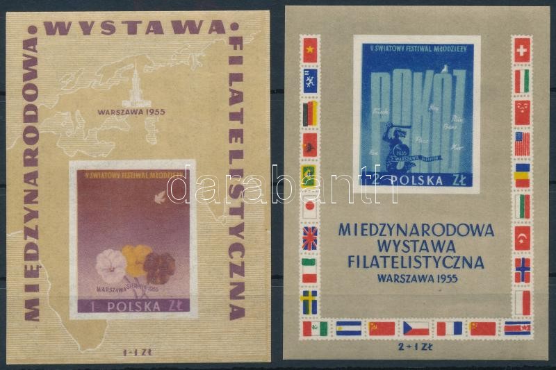 Nemzetközi bélyegkiállítás, Varsó 2 vágott blokk, International stamp exhibition, Warsaw 2 imperforated blocks