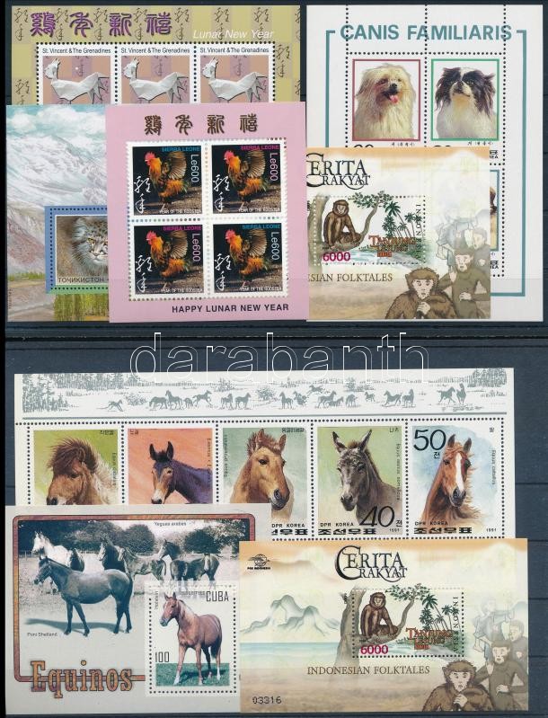 18 different stamps + 9 blocks, Állat motívum tétel 4 db stecklapon: 18 klf bélyeg és 9 db blokk