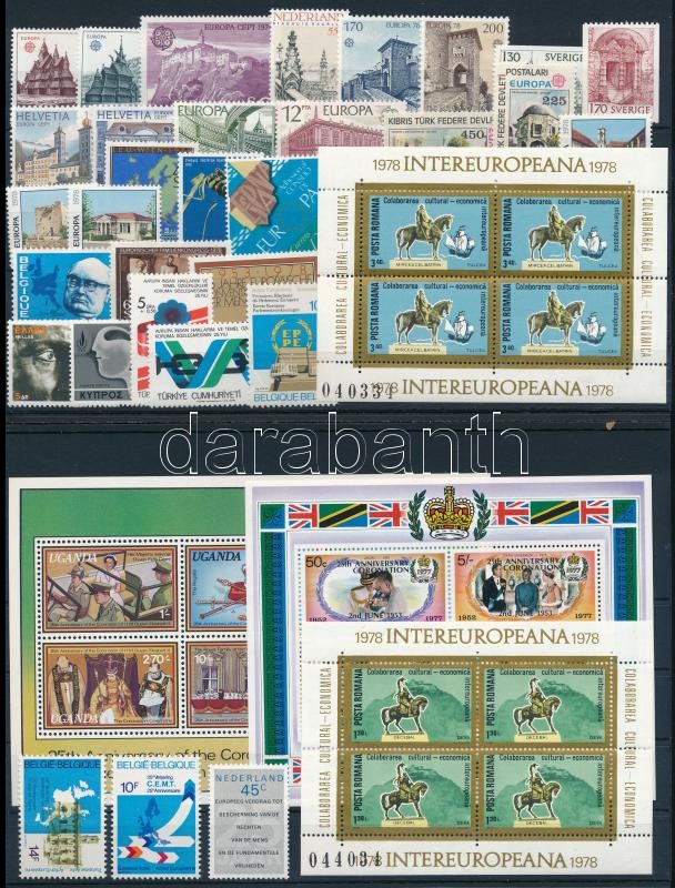 Külföldi bélyegek vegyesen 4 stecklapon: 32 klf bélyeg és 10 klf blokk, közte sok Épület motívum, 32 different stamps + 10 different blocks