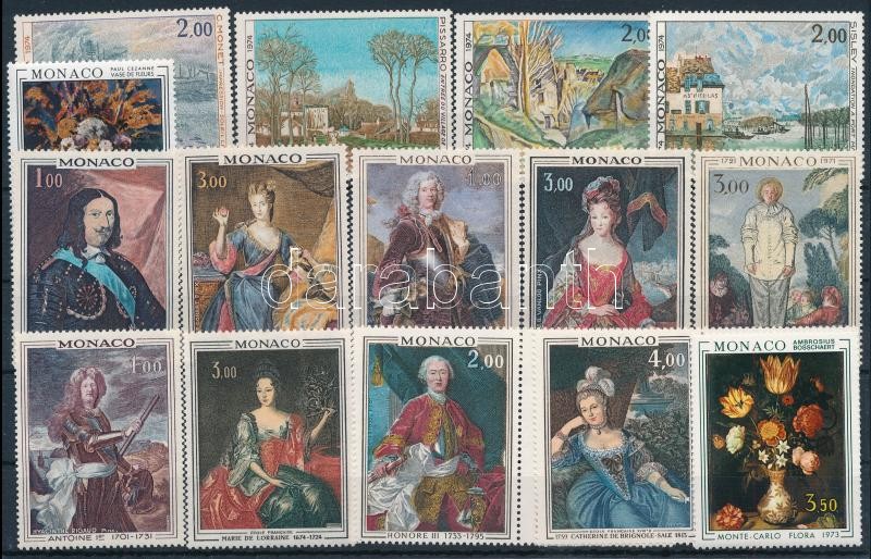 1969-1975 Paintings motive 15 stamps, 1969-1975 Festmény motívum 15 db bélyeg, közte teljes sorok