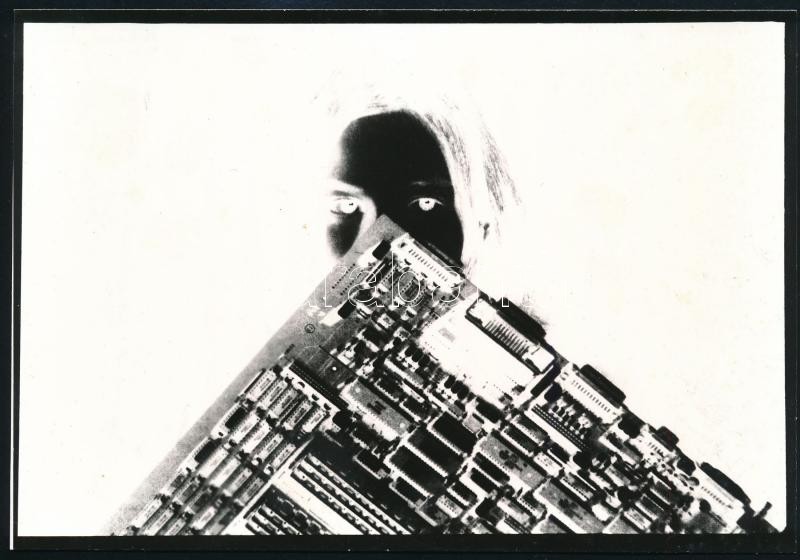 1999 Cseh Noémi: Elveszve a számítógép labirintusában, feliratozott vintage fotó, 12,6x18 cm