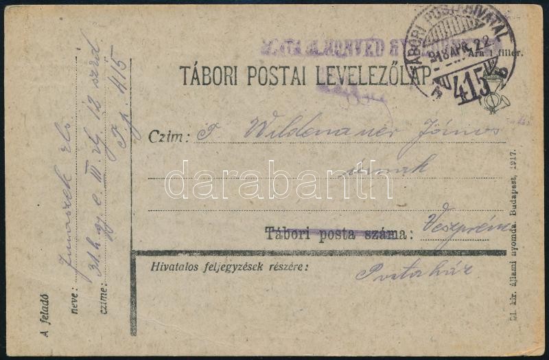 1918 Field postcard "TP 415 b", 1918 Tábori posta levelezőlap "TP 415 b"