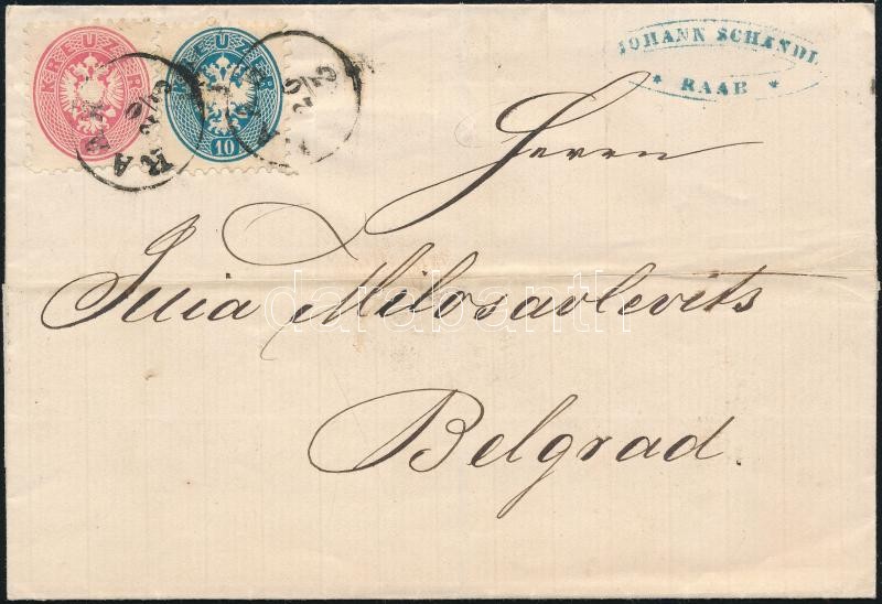 ca 1864 5kr + 10kr külföldre küldött levélen 