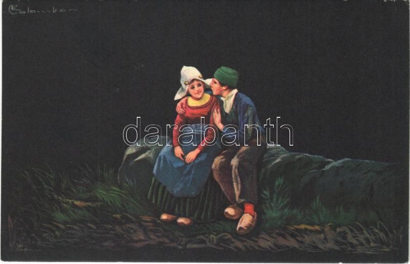 Children art postcard, romantic couple. Proprietá Artistica riservata 1720-4. s: Colombo, Gyermek művészlap, szerelmes pár. Proprietá Artistica riservata 1720-4. s: Colombo