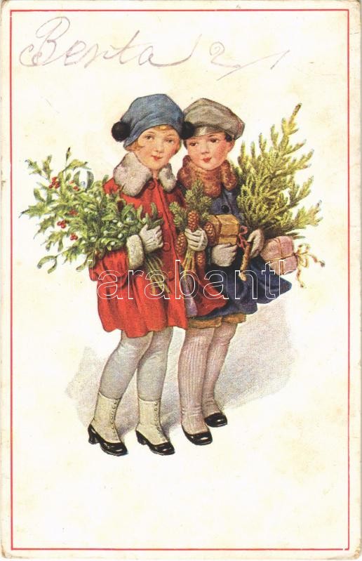 Children art postcard, Christmas, Gyermek művészlap, karácsonyi üdvözlet