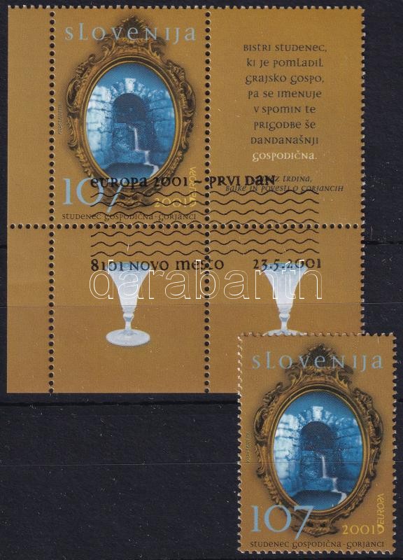 Europa CEPT Life-giving water stamp + stamp from sheetlet, Europa CEPT Az életet adó víz bélyeg + bélyeg kisívből
