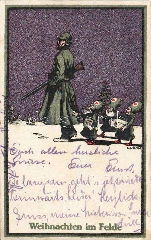 Weihnachten im Felde / Military christmas, dwarf, Red-Cross, litho s: M. Kroh