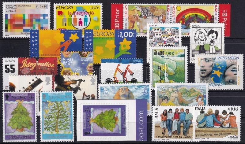 Europa CEPT: Integráció 52 klf. bélyeg, közte sorok, Europa CEPT: Integration pair + stamp-booklet sheet