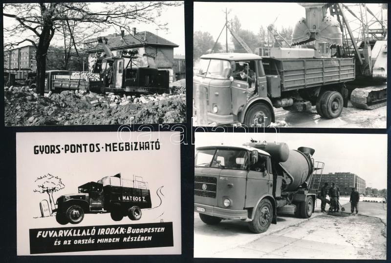 Teherautók, különböző időpontokban és eltérő helyszíneken készült 11 db fotó, többsége eredeti nagyítás, 4,5x6,5 cm és 10x15 cm