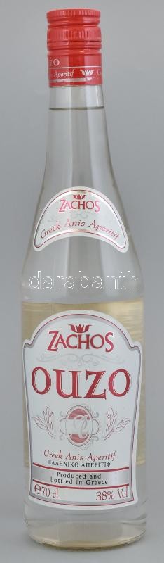 Zachos márkájú ouzo, 0,7L, 38% Vol, bontatlan palack. | Darabanth Auctions  Co.,
