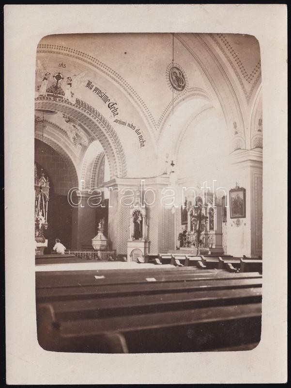 1919 Felsővadas (Szlovákia), Thciszky Béla feliratozott vintage fotója a település templomáról, 12x9 cm