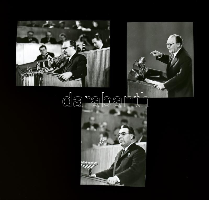 cca 1960-as évek, Kádár János (1912-1989) politikus és Leonyid Iljics Brezsnyev (1906-1982) szovjet politikus, Kotnyek Antal (1921-1990) budapesti fotóriporter hagyatékából 3 db NEGATÍV, 3,5x3,2 cm és 3,2x4,5 cm között