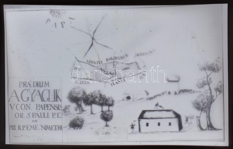 1772 Agyaglik puszta birtoktérképe Pápa mellett, Kotnyek Antal (1921-1990) budapesti fotóriporter hagyatékából 1 db NEGATÍV, 4x6,2 cm