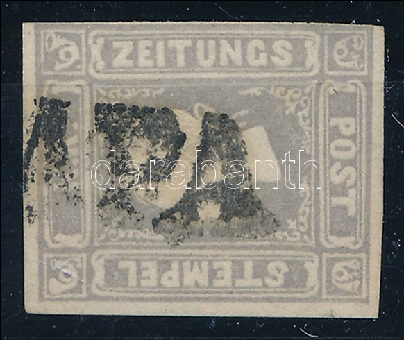 Newspaper stamp greyish purple, "(P)APA". Identification: Strakosch, Hírlapbélyeg szürkésibolya színben, "(P)APA". Identification: Strakosch