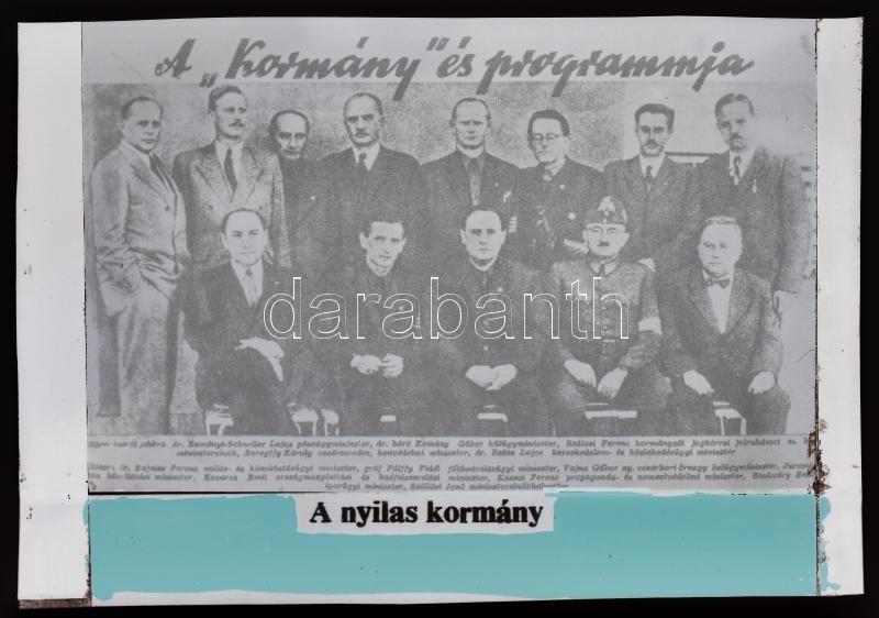 cca 1944 Nyilas kormány, ismeretlen sajtóforrásról készült másolati NEGATÍV Fekete György (1904-1990) budapesti fényképész hagyatékából, 5,5x8 cm