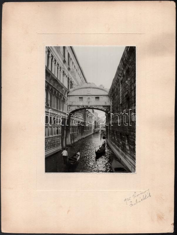 1935 Velence, vintage fotó, 17,5x12,5 cm, karton 32x24 cm / Venice, Italy, photo on cardboard