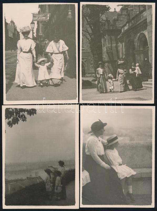 cca 1910 Kerny István (1879-1963) budapesti fotóművész hagyatékából 4 db jelzés nélküli vintage fotó a családjáról, 11,5x8,5 cm