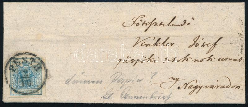 9kr HP type III with nice whole margins on domestic cover, "PESTH" - "GROSSWARDEN", nice and spectacular piece!, ~1850 9kr HP type III teljes / szép szélekkel távolsági levélen "PESTH" - "GROSSWARDEN" látványos, szép darab!