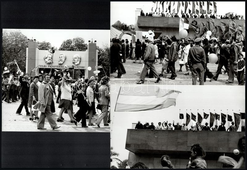 cca 1975 Budapest, Felvonulási tér, május 1. ünnepség, 5 db vintage fotó, 18x24 cm