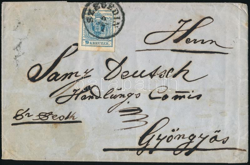 ~1855 9kr MP Type III with large margins on domestic cover, 