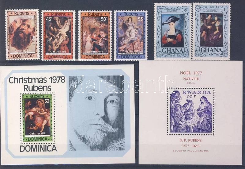 1977-1978 Rubens paintings 6 transatlantic stamps + 2 blocks, 1977-1978 Rubens festmények 6 tengerentúli bélyeg + 2 blokk, 1977-1978 Rubens-Gemälde 6 verschiedene Marken aus Übersee-Ländern + 2 Blöcke