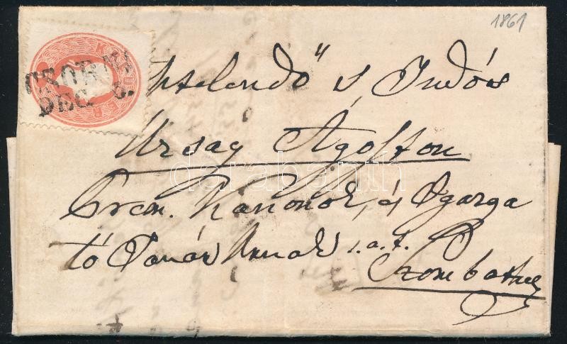 1861 5kr távolsági levélen teljes tartalommal / on domestic cover with full content 