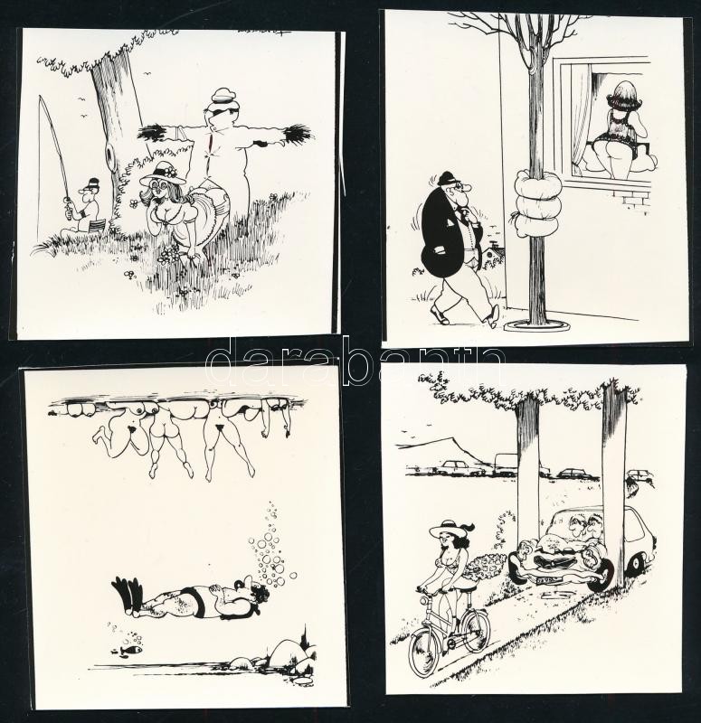 cca 1970-es években készült erotikus karikatúrák, 9 db fotómásolat, 7x5.6 cm és 7,6x7,2 cm között