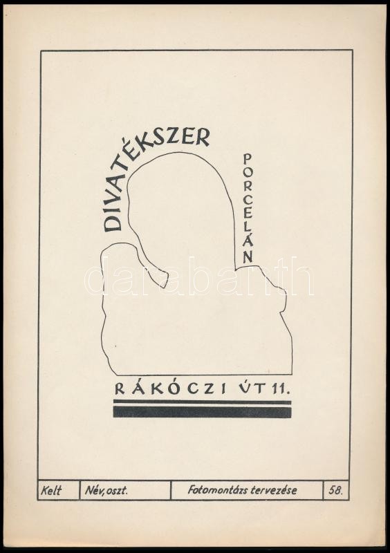 cca 1960 ,,Fotómontázs tervezése" című szakrajz mintalap, a fényképész szakmunkásképzés oktatási anyagából, Dr. Sevcsik Jenő (1899-1996) fényképész, szaktanár, szakíró hagyatéka, 1 db vintage fotómontázs ezüstzselatinos fotópapíron, rajzlapra felragasztva, + 1 db vázlat a reklám tervről, 29,5x21 cm