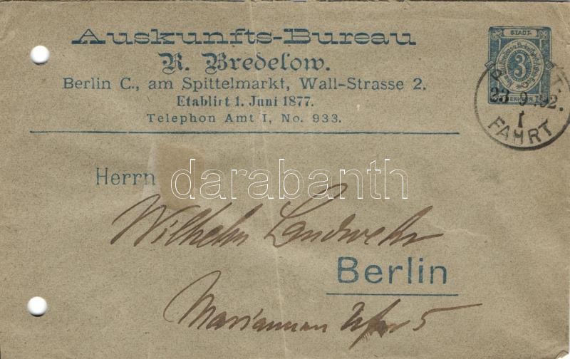 Private post of Berlin used postal stationery cover, Berlin városi magánposta futott díjjegyes boríték
