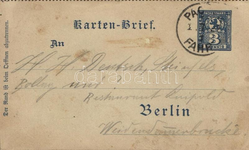 Berlin városi magánposta futott díjjegyes zárt levelezőlap, private post of Berlin used postal stationery closed PS-letter card