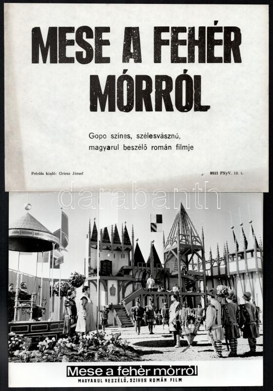 1965 ,,Mese a fehér mórról" című román film jelenetei és szereplői, 19 db vintage produkciós filmfotó, ezüst zselatinos fotópapíron, + hozzáadva egy szöveges kisplakát, 18x24 cm