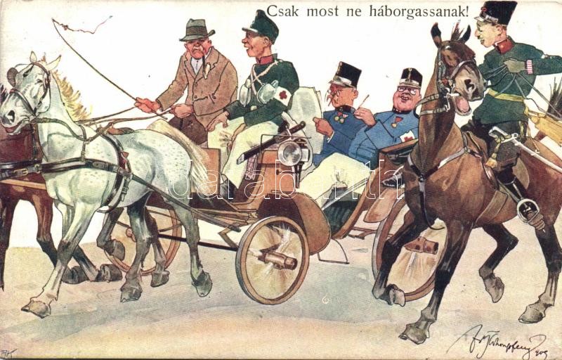 K.u.K. military officers on carriage, humour, B.K.W.I. 346-7 s: Schönpflug, Csak most ne háborgassanak! K.u.K. katonatisztek, humor, szekér, B.K.W.I. 346-7 s: Schönpflug
