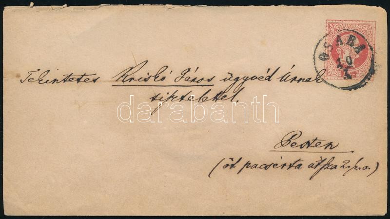 1869 5kr díjjegyes boríték "CSABA"