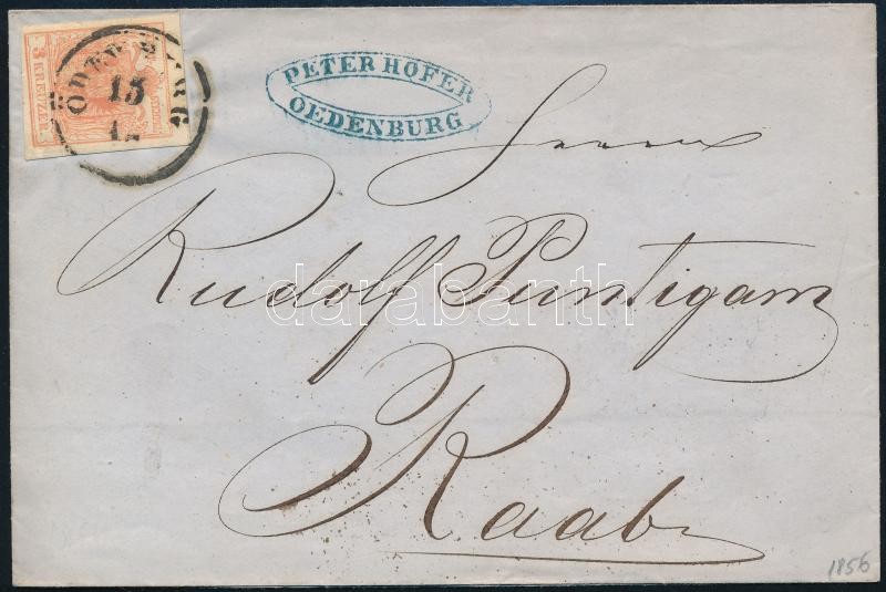 1856 3kr MP levélen "ÖDENBURG" - "RAAB"