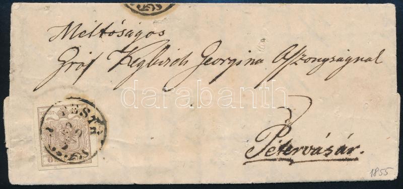 1855 6kr MP III levélen "PESTH" - "(PÉ)TERVÁSÁRA"