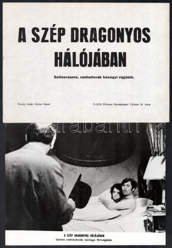 cca 1970 ,,A szép dragonyos hálójában" című csehszlovák film jelenetei és szereplői, 13 db vintage produkciós filmfotó, ezüst zselatinos fotópapíron, a használatból eredő (esetleges) kisebb hibákkal, + hozzáadva egy szöveges kisplakát, 18x24 cm