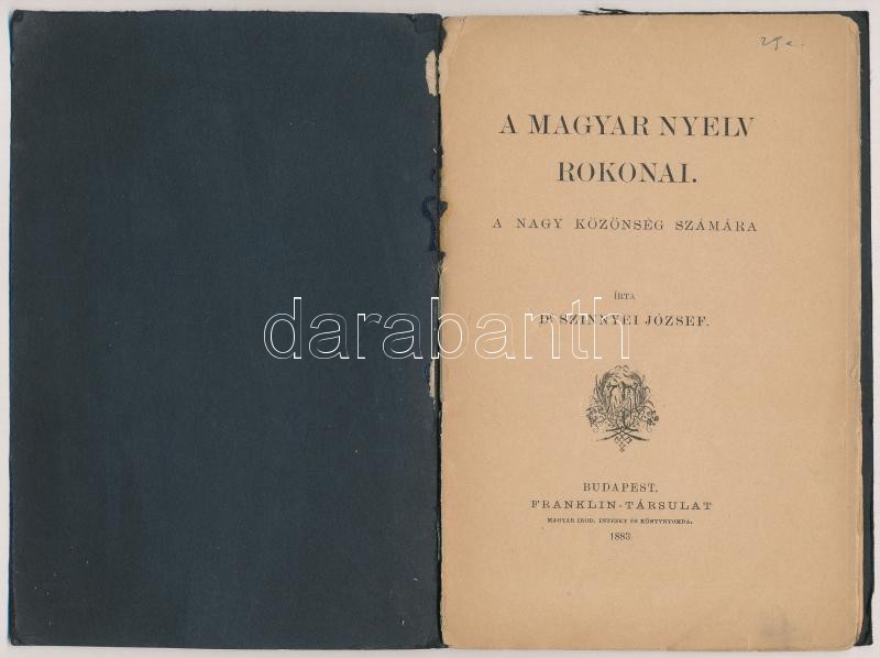 Szinnyei József A magyar nyelv rokonai. A nagy közönség számára. A