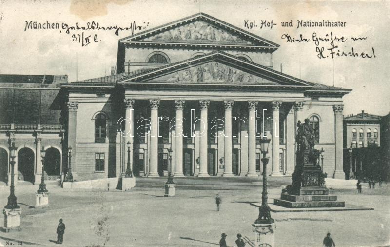 Munich, National Theatre, statue, München, Nemzeti Színház, szobor