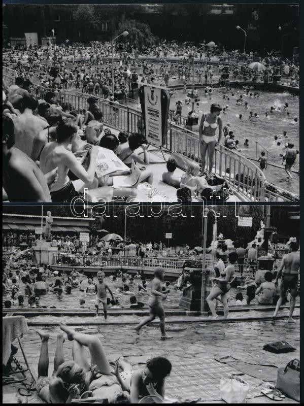 cca 1963 Budapesti strandfürdő, Kalocsai Rudolf budapesti fotóriporter hagyatékából 4 db mai nagyítás, 10x15 cm