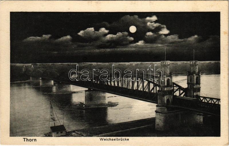 1914 Torun, Thorn; Weichselbrücke / Vistula river bridge at night + 