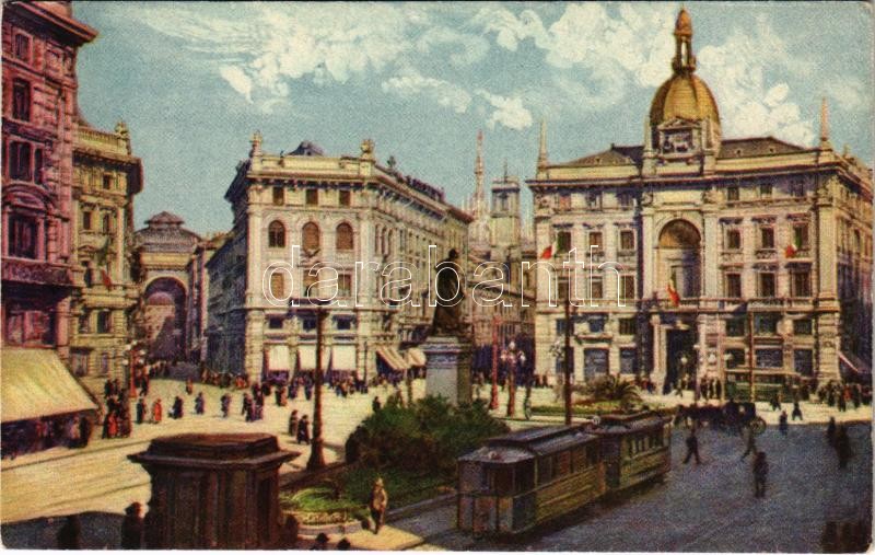 Milano, Milan; Piazza Cordusio e Monumento a Giuseppe Parini / square, monument, tram