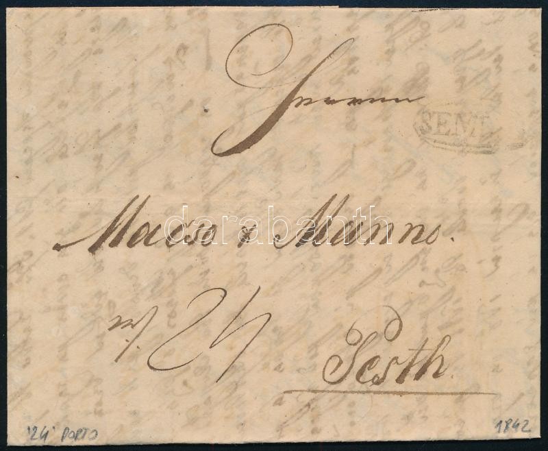 1842 Levél 24kr portóval "SEMLIN"