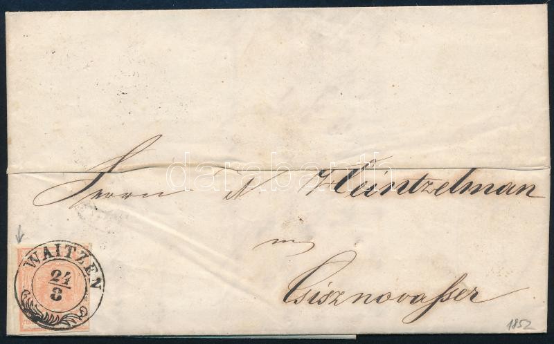 1852 3kr HP I. ívszéli nyomat levélen 