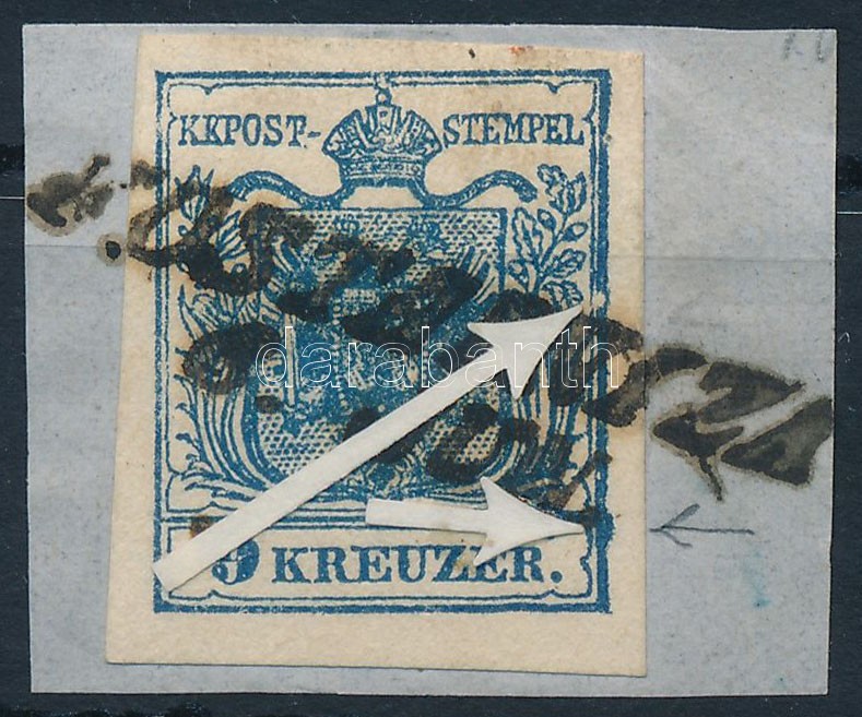 1850 9kr type IIIb, sötétkék, lemezhibákkal 