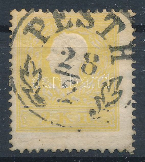 1858 2kr type IIa. a bélyegkép erősen balra tolódott, enyhe ránc alul 